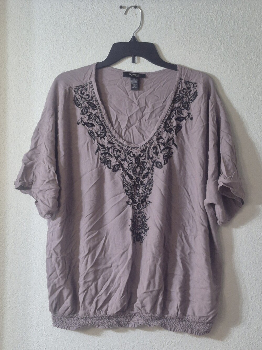 Style & Co. Gray Tunic with Black Embroidered Yoke